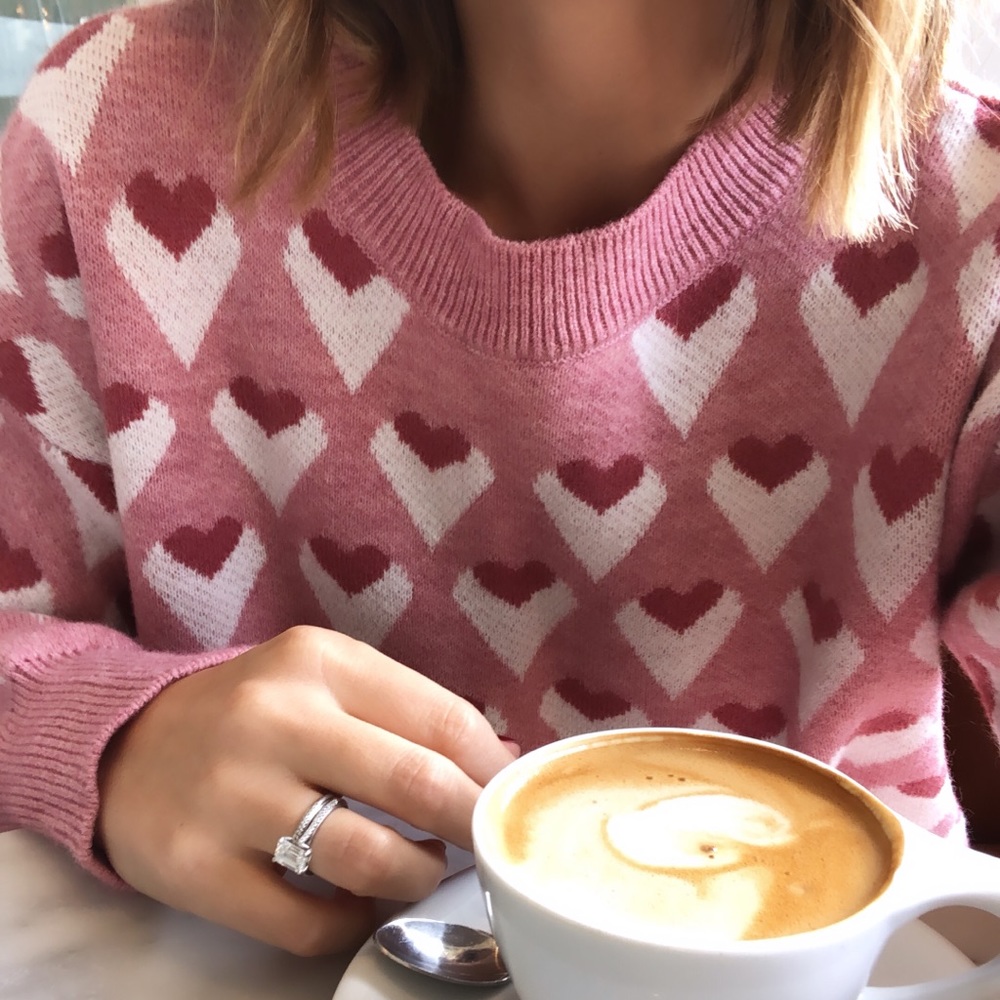 Heart print pink sweater